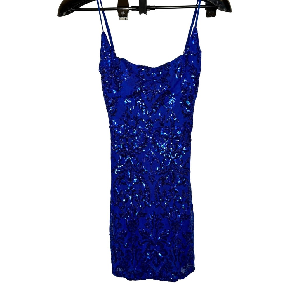 Windsor Sequin Mini Dress Women Small Royal Blue Lace Up Back Bodycon Homecoming